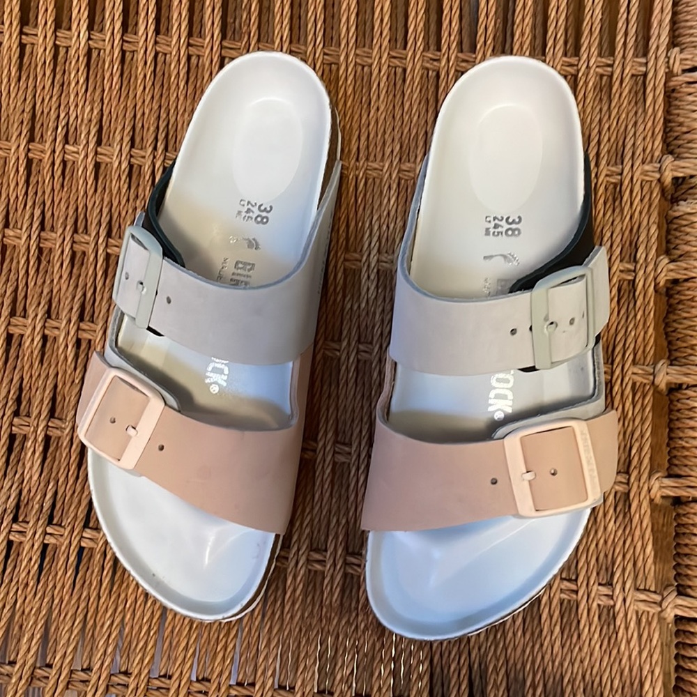 New Birkenstock Arizona Split Two Tone Leather Sandal - Picture 2 of 5